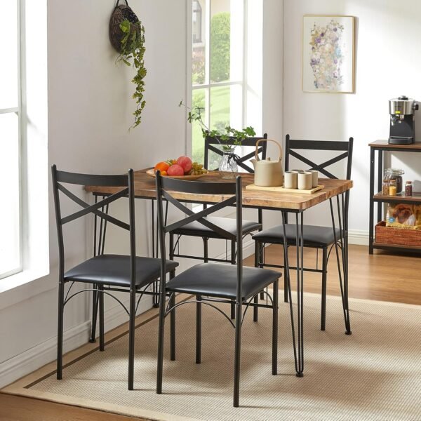 VECELO Kitchen Dining Room Table Set with 4 Chairs for Small Space, Apartment,Metal Steel Frame - Image 4