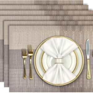 Aofmee Placemats, Placemats Set of 6, Heat Resistant Place Mats, Washable PVC Table Mats, Woven Vinyl Plastic Placemats for Dining Table, Non-Slip Stain Resistant Kitchen Table Placemats Easy to Clean