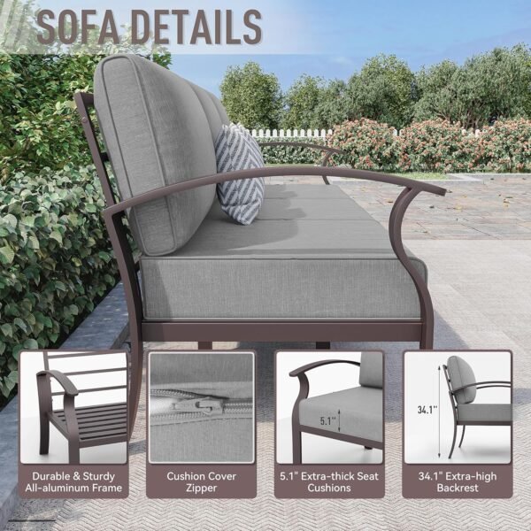 Aluminum Patio Furniture Set 8-Seat Metal Modular Outdoor Patio Conversation Sectional w/Swivel & Rocking Sofas and Coffee Table for Deck,Backyard,Lawn,Grey - Image 2