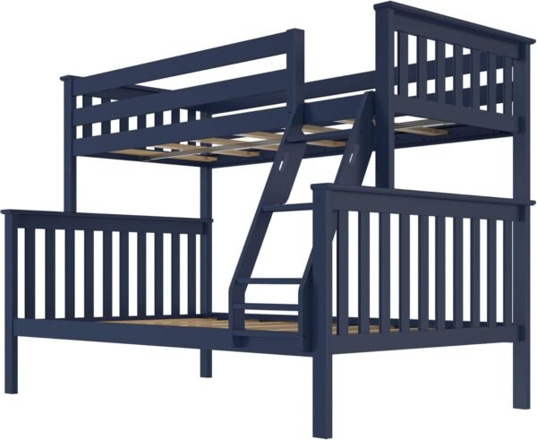 Max & Lily Bunk Bed Twin Over Full Size with Ladder, Solid Wood Platform Bed Frame with Ladder for Kids, 14" Safety Guardrails, Easy Assembly, No Box Spring Needed, Blue - Image 4
