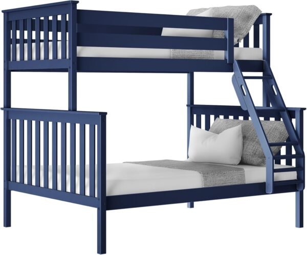 Max & Lily Bunk Bed Twin Over Full Size with Ladder, Solid Wood Platform Bed Frame with Ladder for Kids, 14" Safety Guardrails, Easy Assembly, No Box Spring Needed, Blue - Image 3