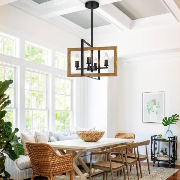 17" Farmhouse Chandelier, 4-Light Rustic Chandelier for Dining Room Light Fixture, Adjustable Wood Hanging Light Fixture for Living Room, Kitchen, Foyer, Bedroom and Entryway - Image 8