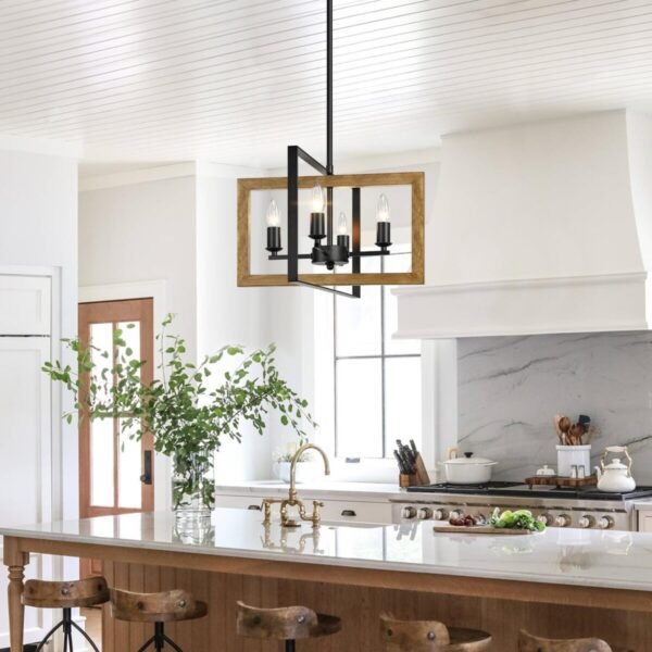 17" Farmhouse Chandelier, 4-Light Rustic Chandelier for Dining Room Light Fixture, Adjustable Wood Hanging Light Fixture for Living Room, Kitchen, Foyer, Bedroom and Entryway - Image 9