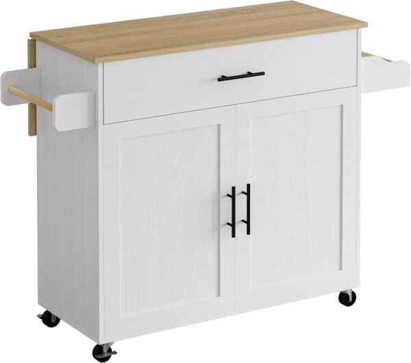 IRONCK Rolling Kitchen Island Table on Wheels with Drop Leaf, Storage Cabinet, Drawer, Spice/Towel Rack, Kitchen Cart, 47.25" Wide White - Image 9