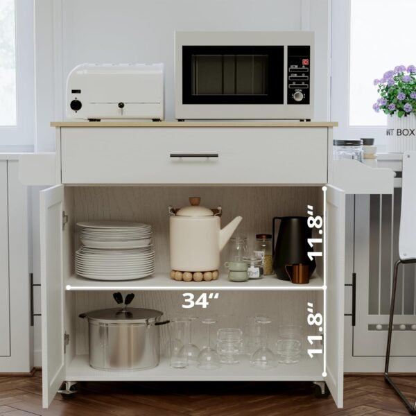 IRONCK Rolling Kitchen Island Table on Wheels with Drop Leaf, Storage Cabinet, Drawer, Spice/Towel Rack, Kitchen Cart, 47.25" Wide White - Image 3