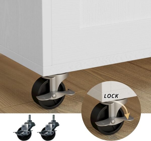 IRONCK Rolling Kitchen Island Table on Wheels with Drop Leaf, Storage Cabinet, Drawer, Spice/Towel Rack, Kitchen Cart, 47.25" Wide White - Image 6