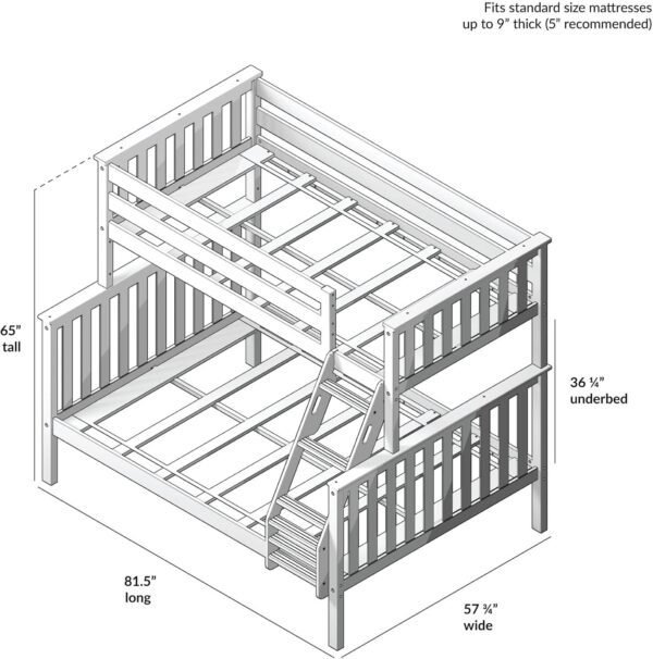 Max & Lily Bunk Bed Twin Over Full Size with Ladder, Solid Wood Platform Bed Frame with Ladder for Kids, 14" Safety Guardrails, Easy Assembly, No Box Spring Needed, Blue - Image 7